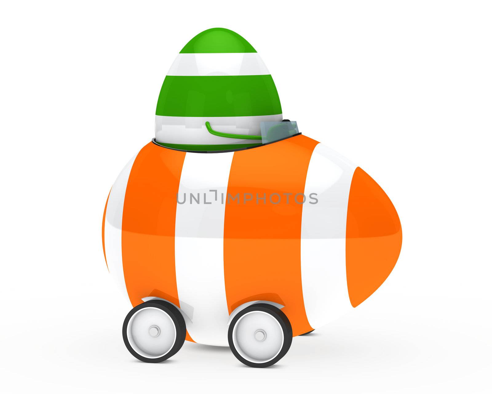 green easter egg figure sit in car