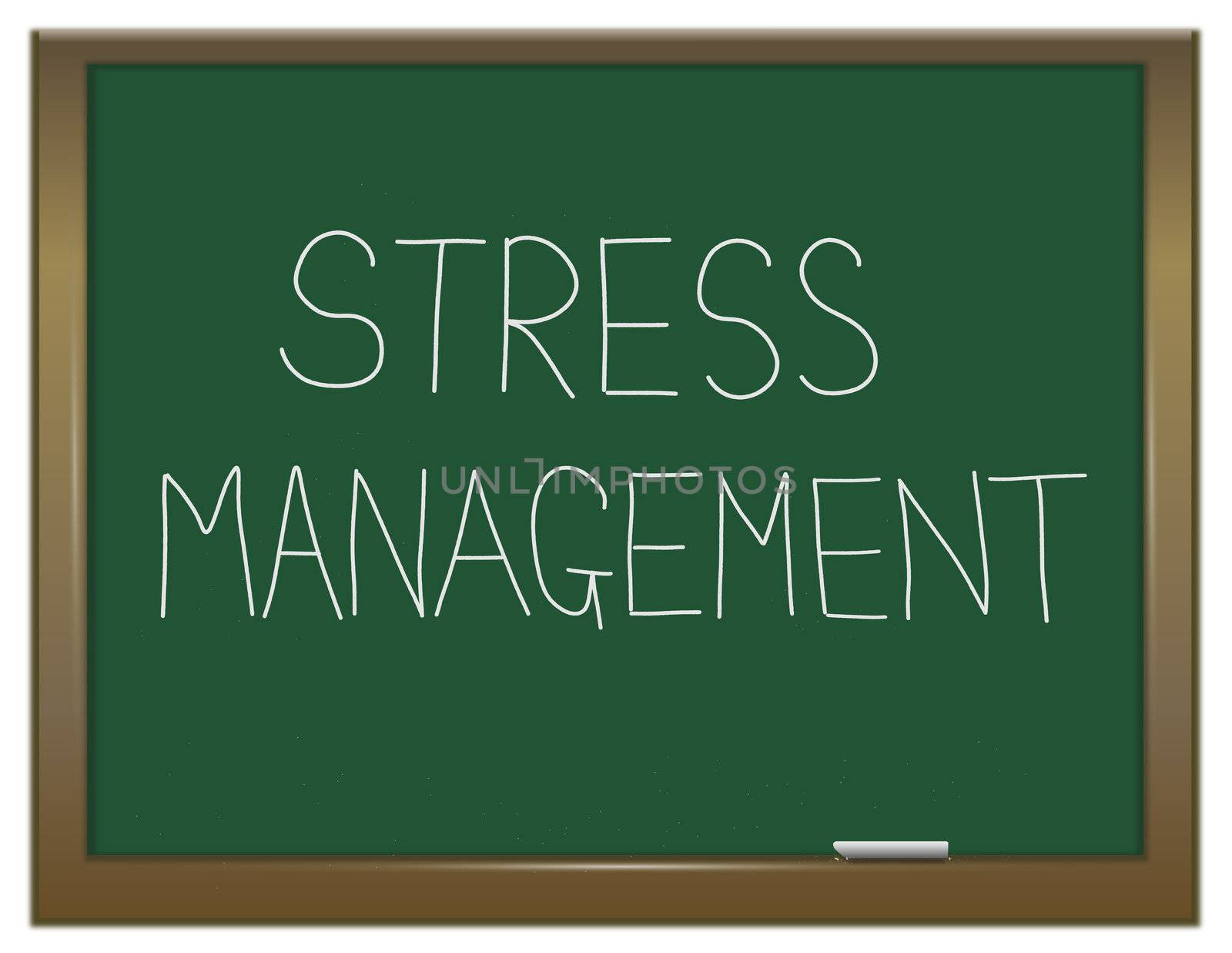 Illustration depicting a green chalkboard with a stress management concept written on it.