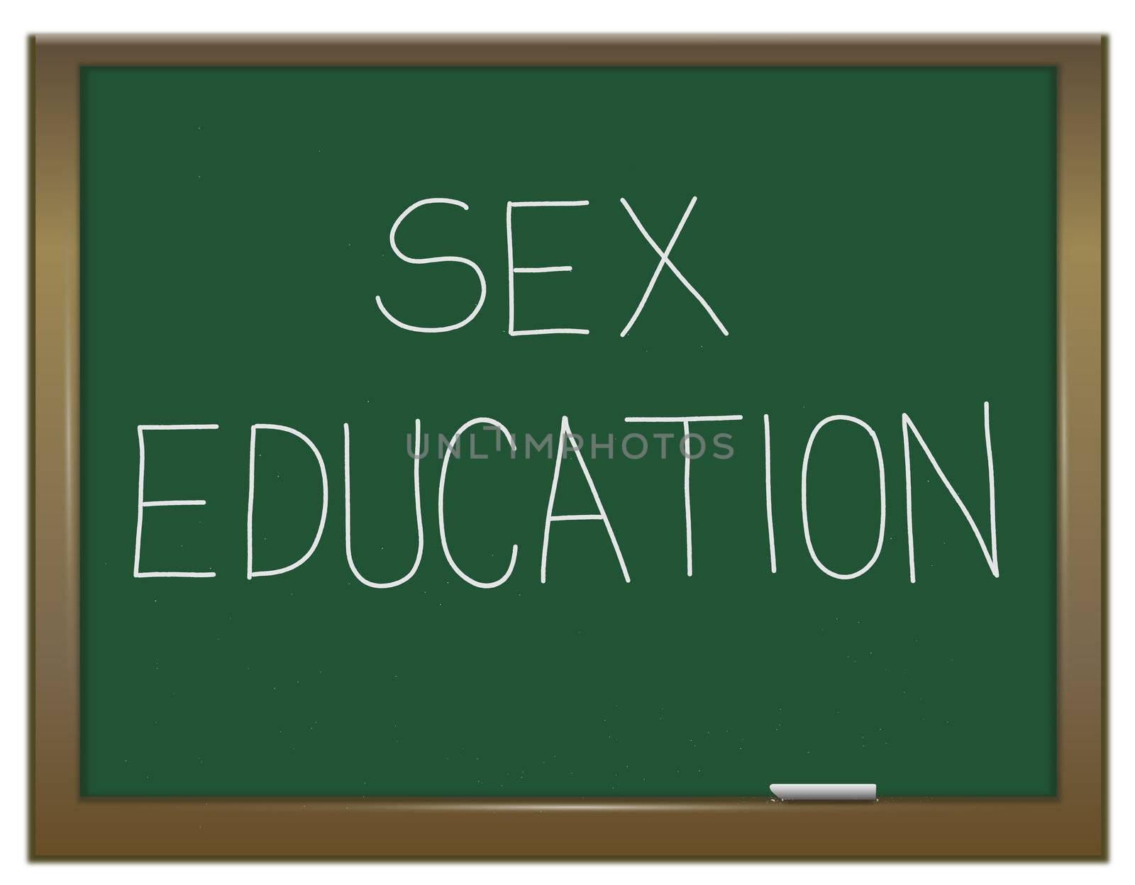 Illustration depicting a green chalkboard with a sex education concept written on it.