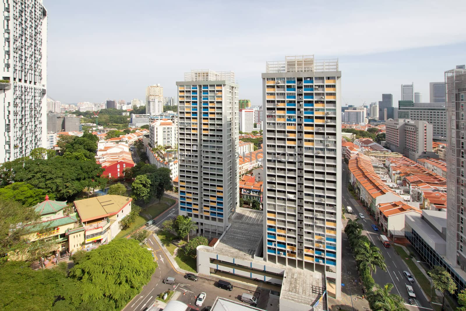 Singapore Chinatown Cityscape Aerial View