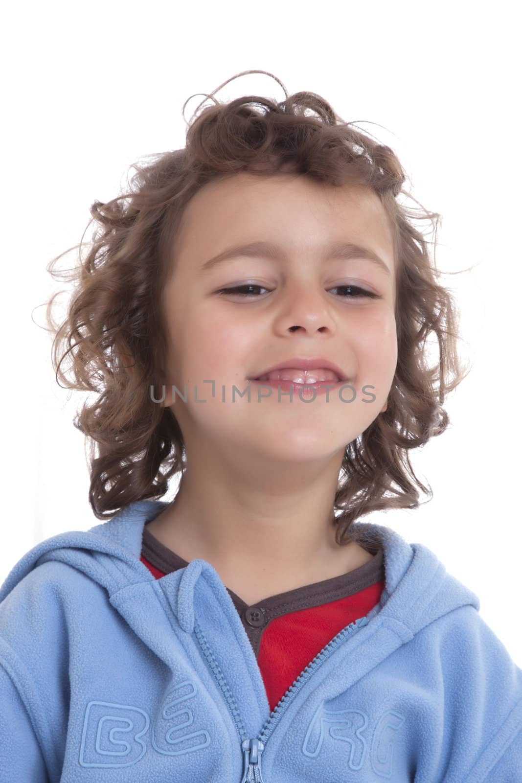 young kid over white background