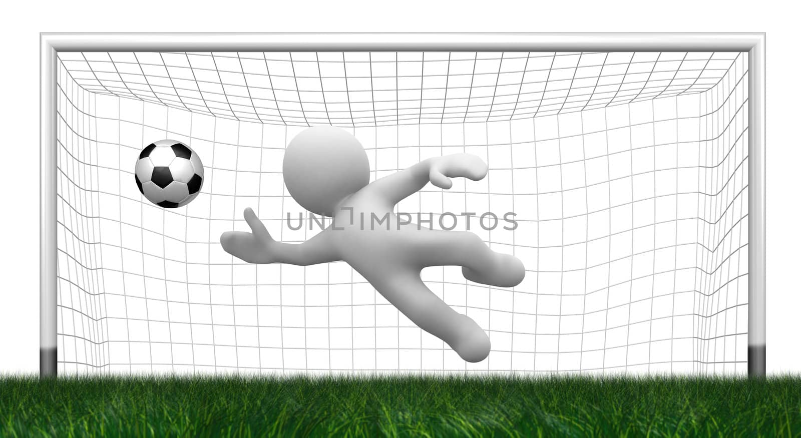 3d abstract white goalkeeper jump to get the ball