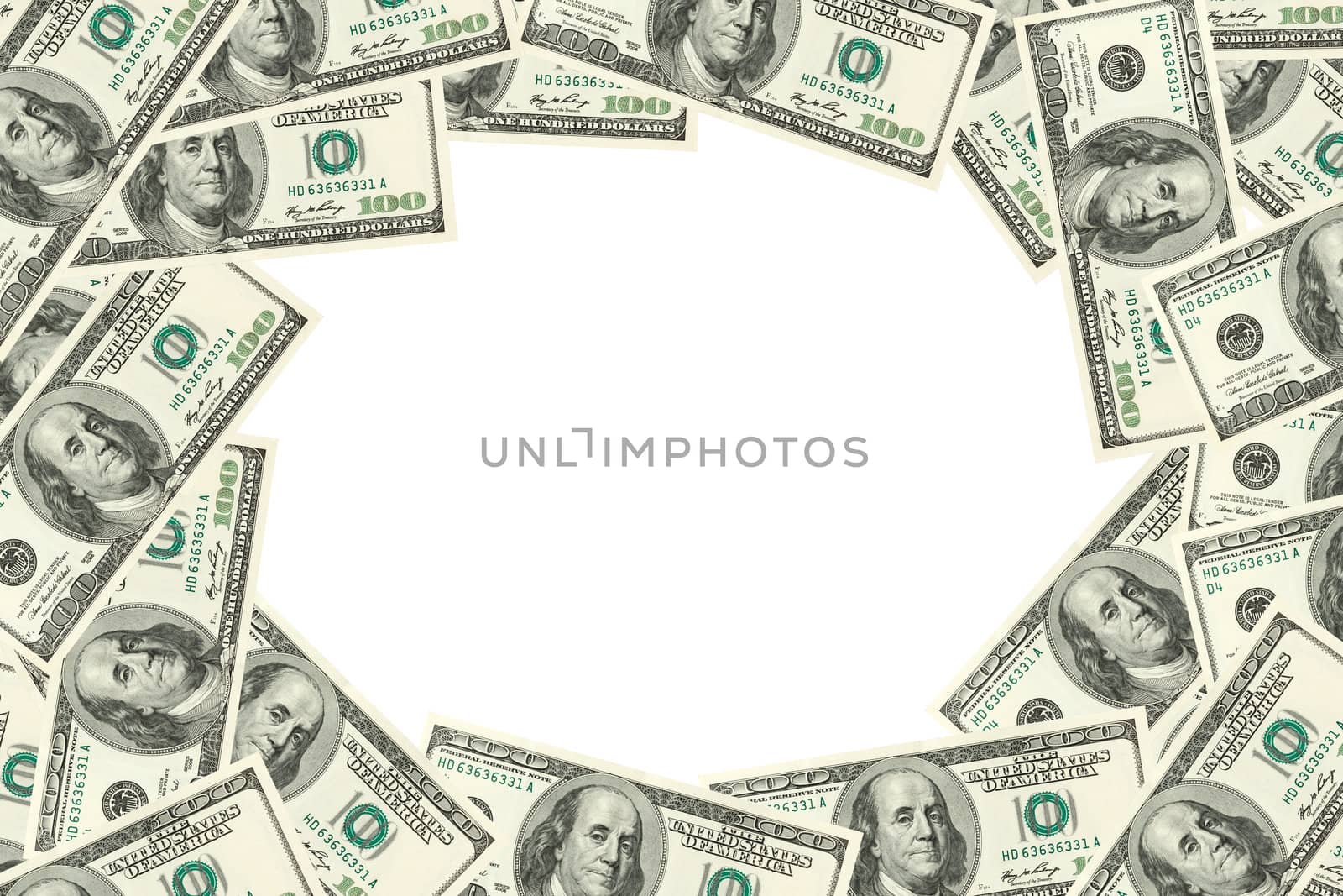 Frame made of hudred dollars banknotes