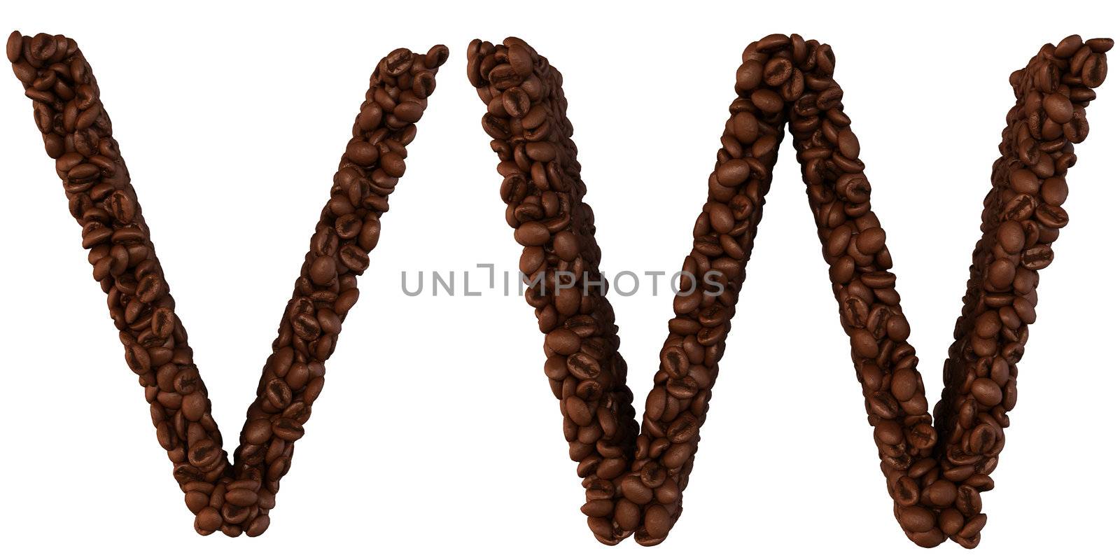 Coffee font V and W letters isolated over white