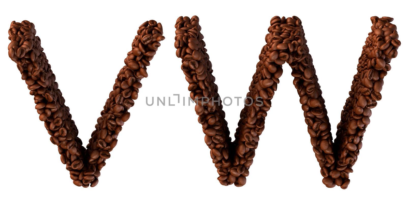 Roasted Coffee font V and W letters isolated over white