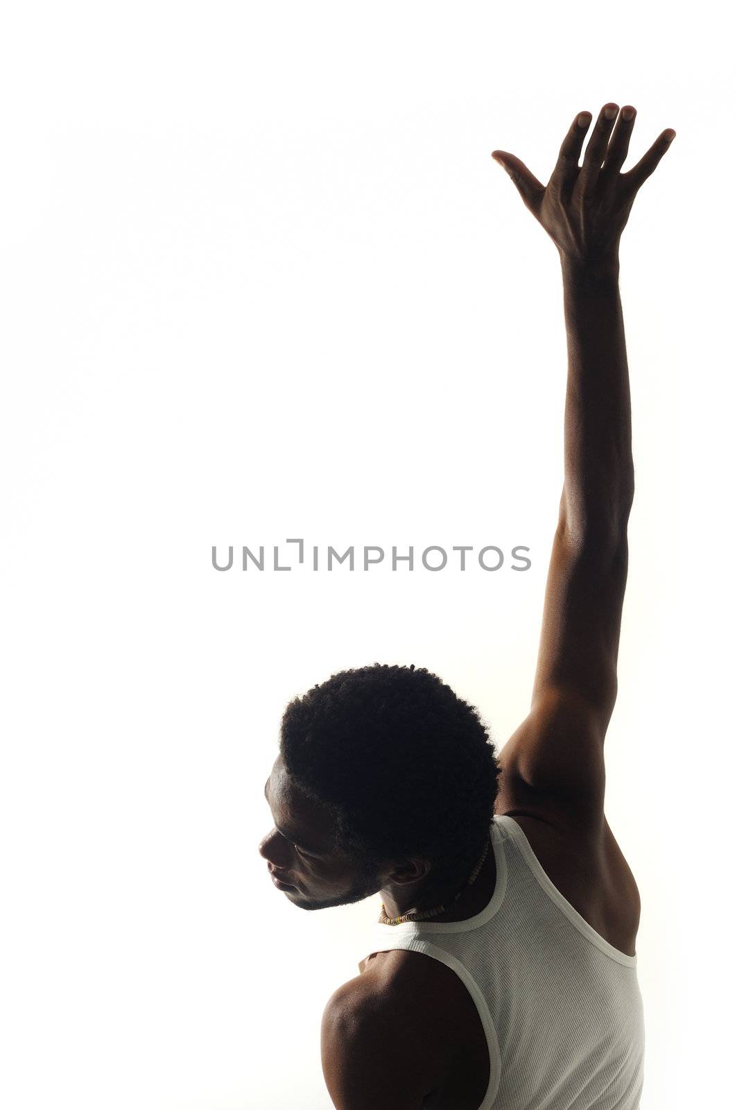 Young african american man with raised arm by rgbspace