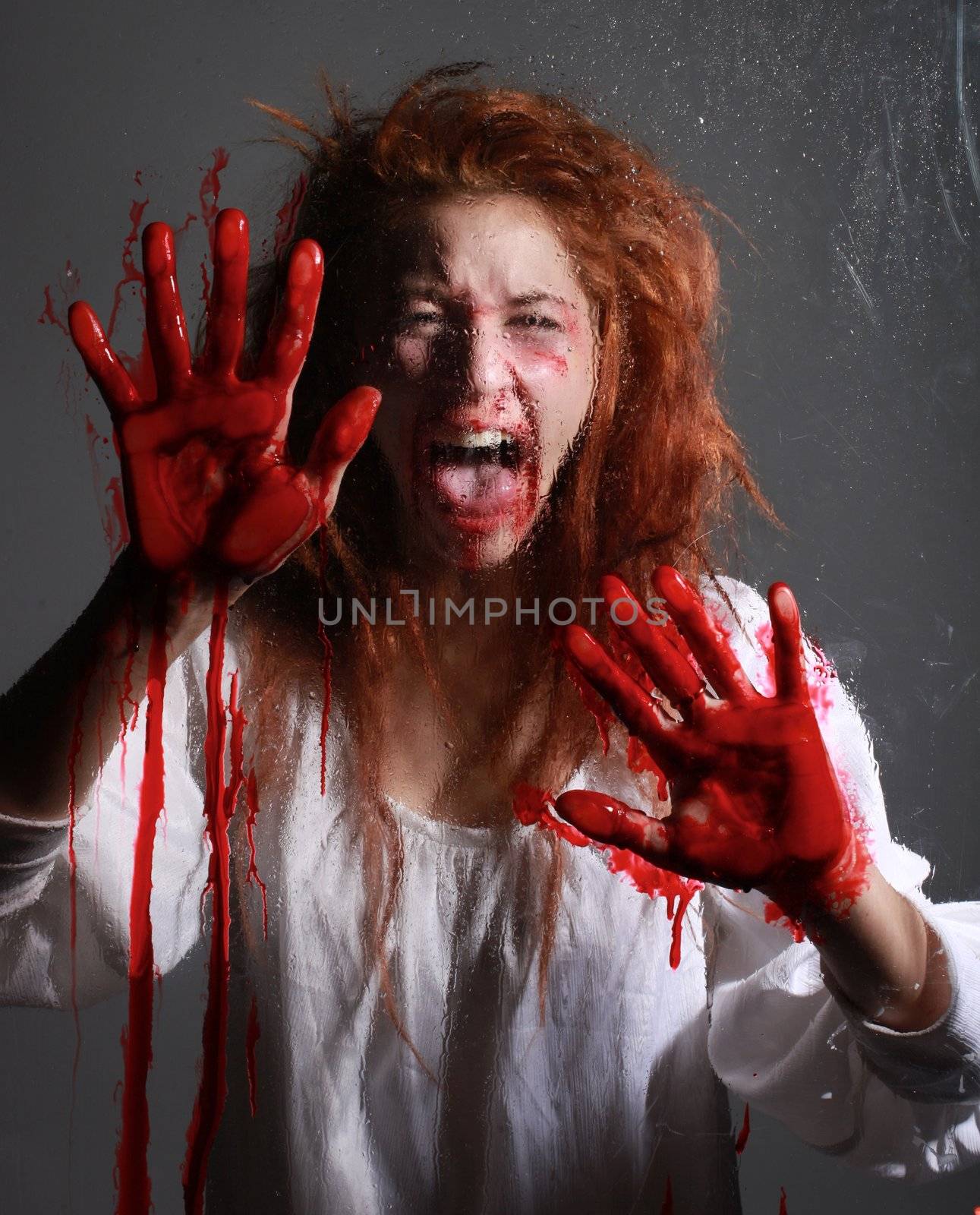 Woman in Horror Situation With Bloody Face