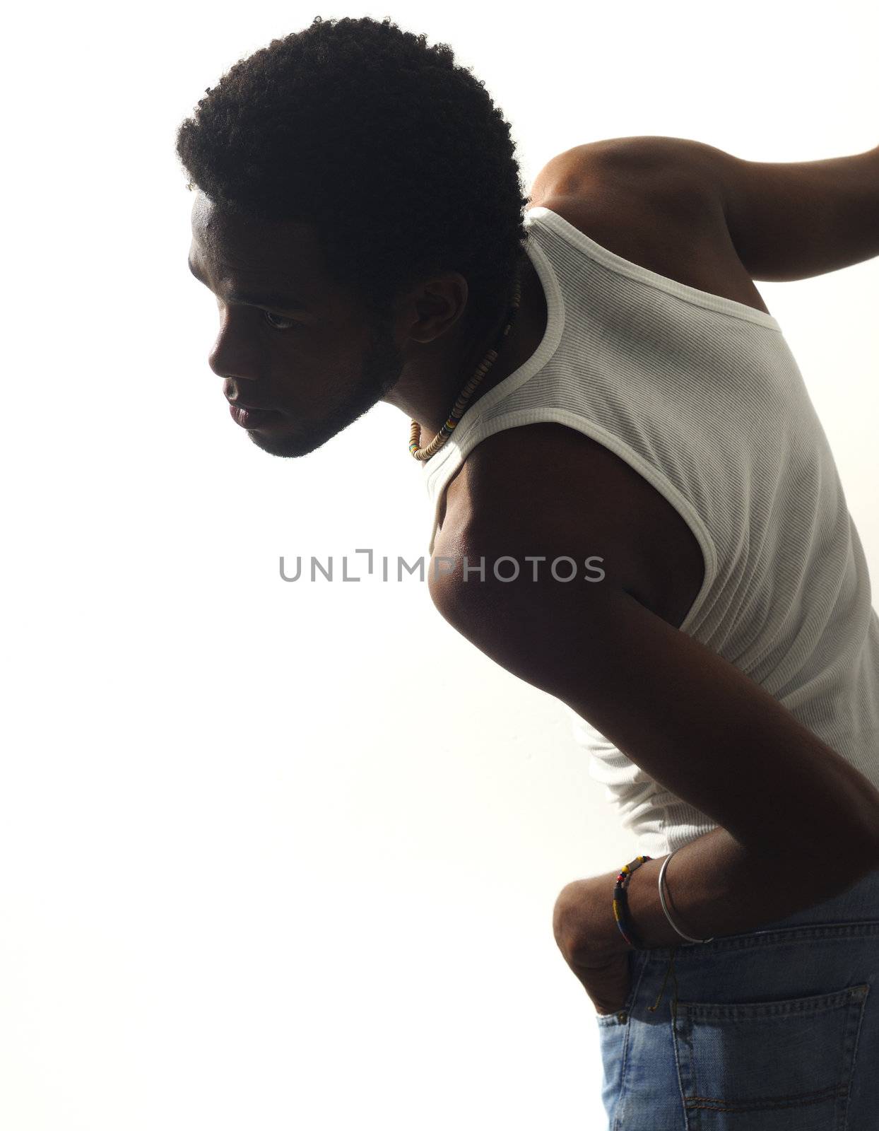 Portrait of young african american man posing isolated on white background