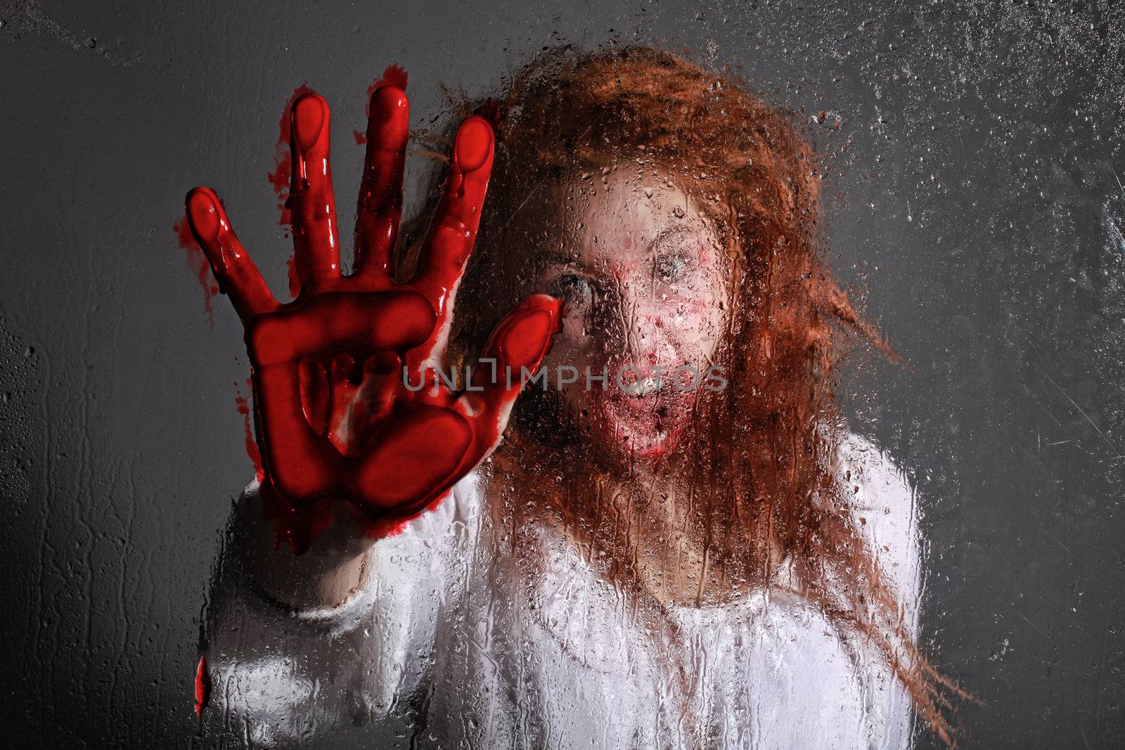 Woman in Horror Situation With Bloody Face