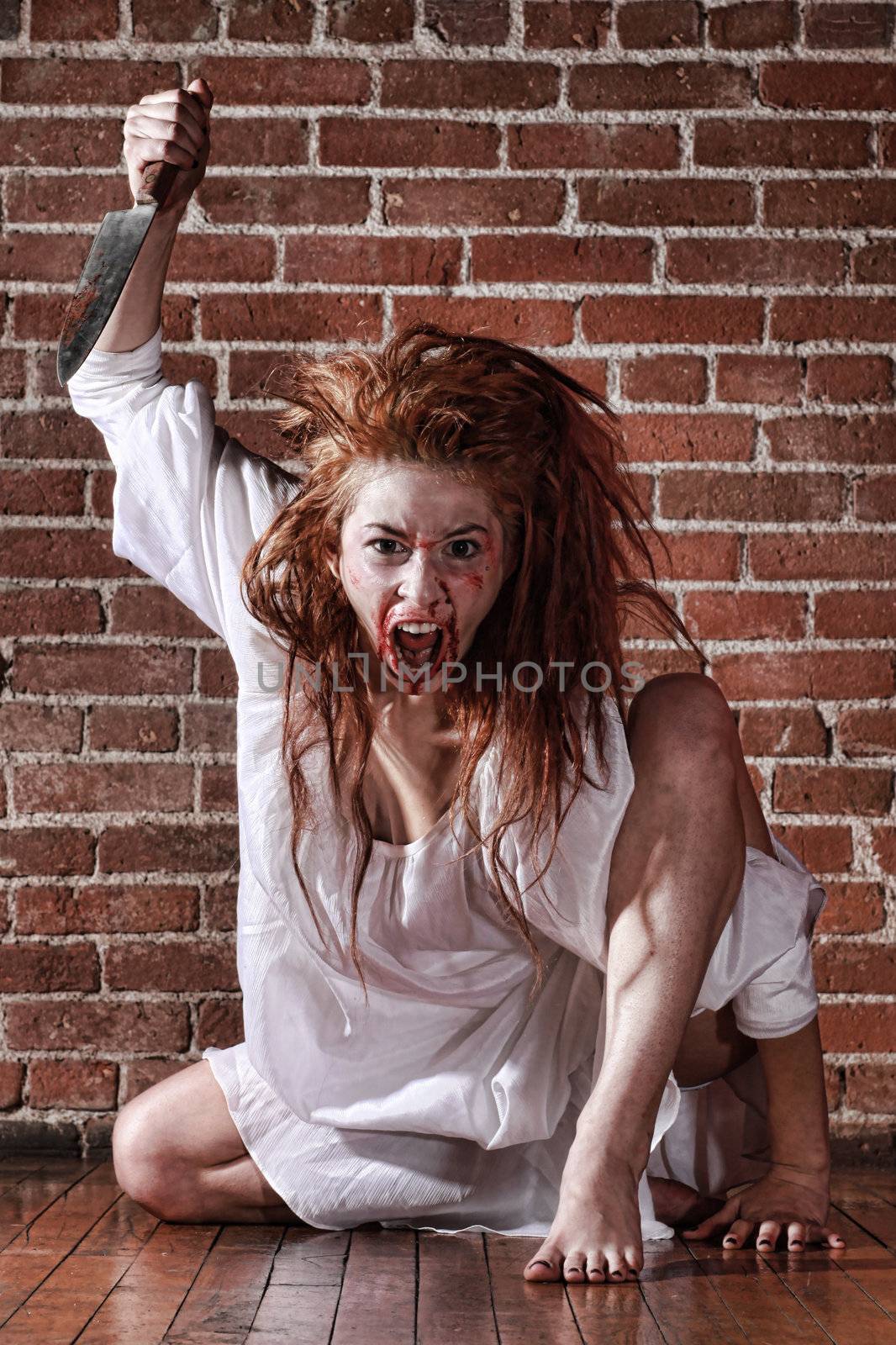 Woman in Horror Situation With Bloody Face