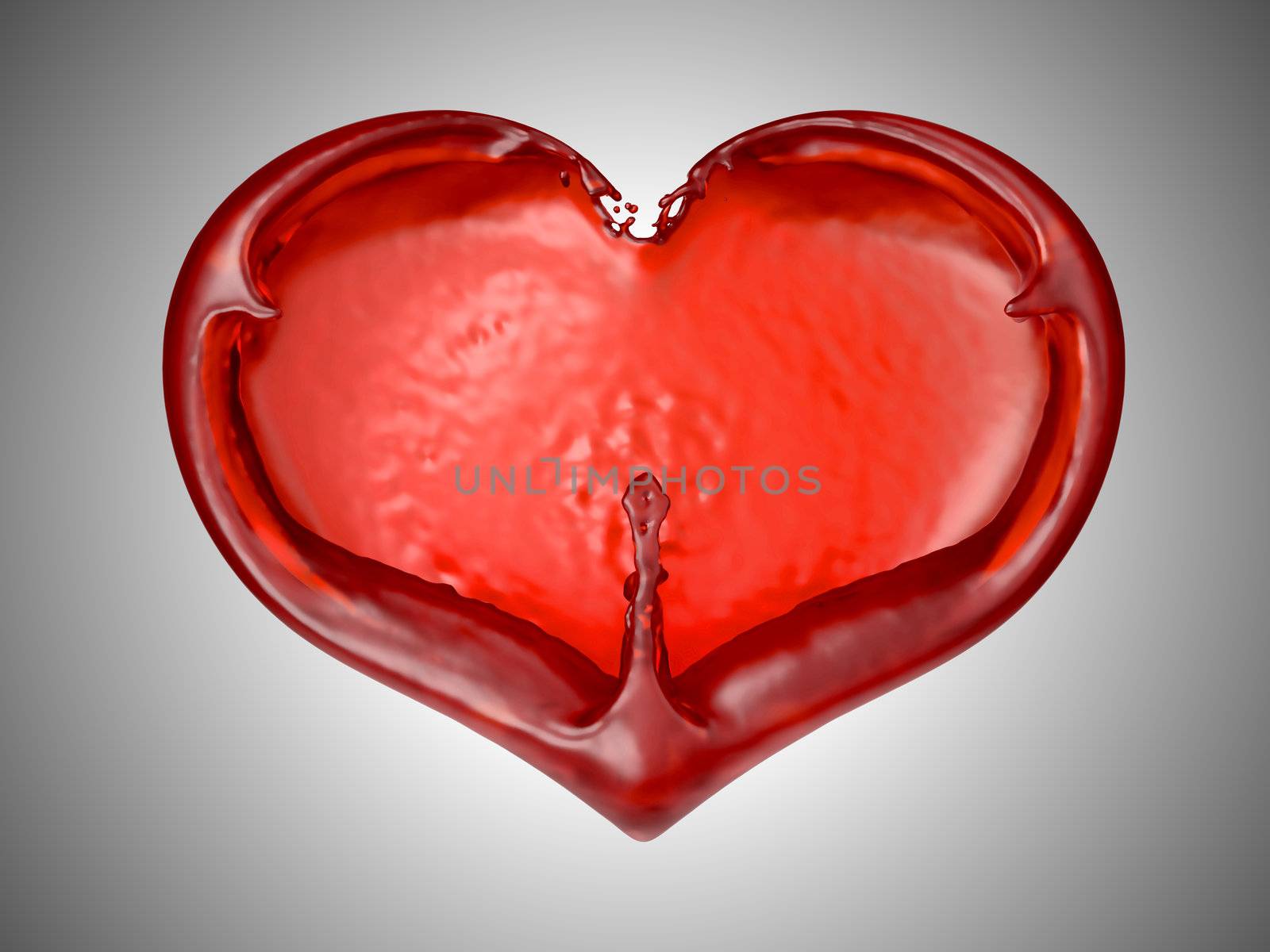 Love and Romance - Red fluid heart shape. Over grey background