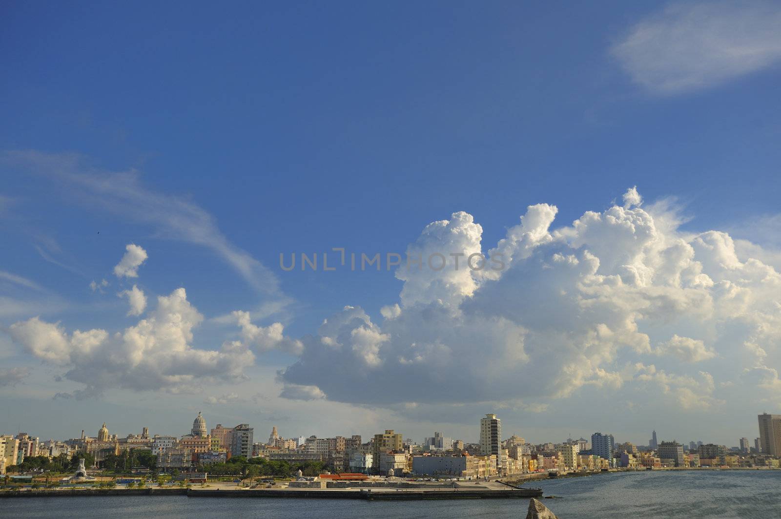 Havana bay entrance and city skyline at daylight