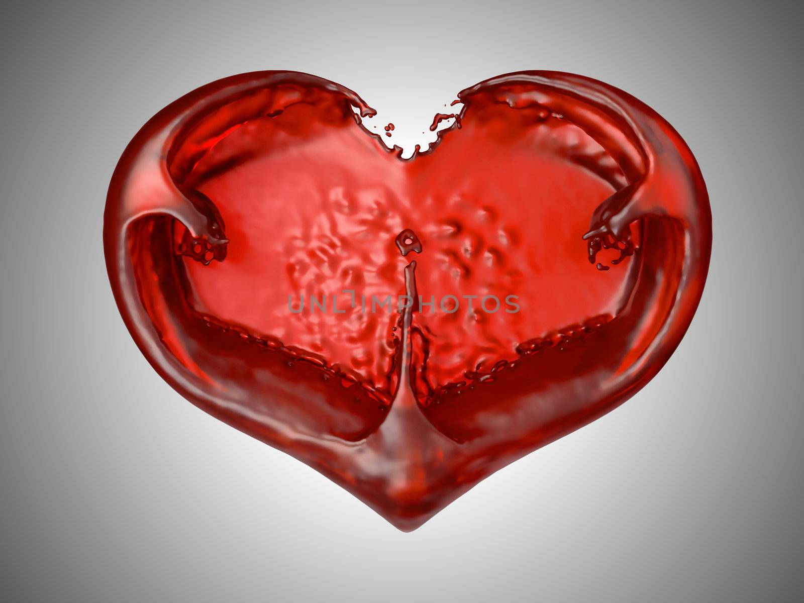 Love and Romance - Red liquid heart shape. Over grey background