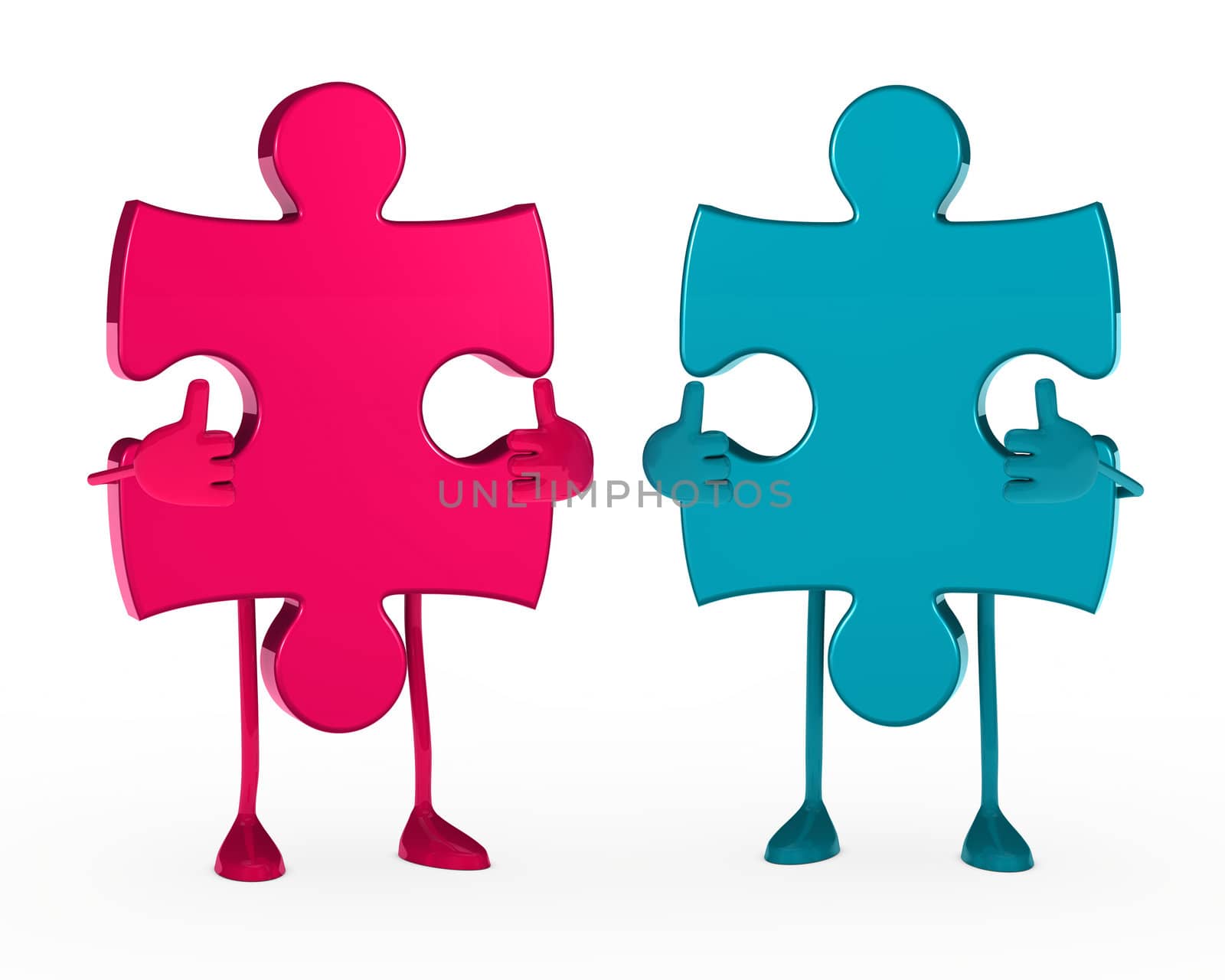 two puzzle figure thumbs up white background