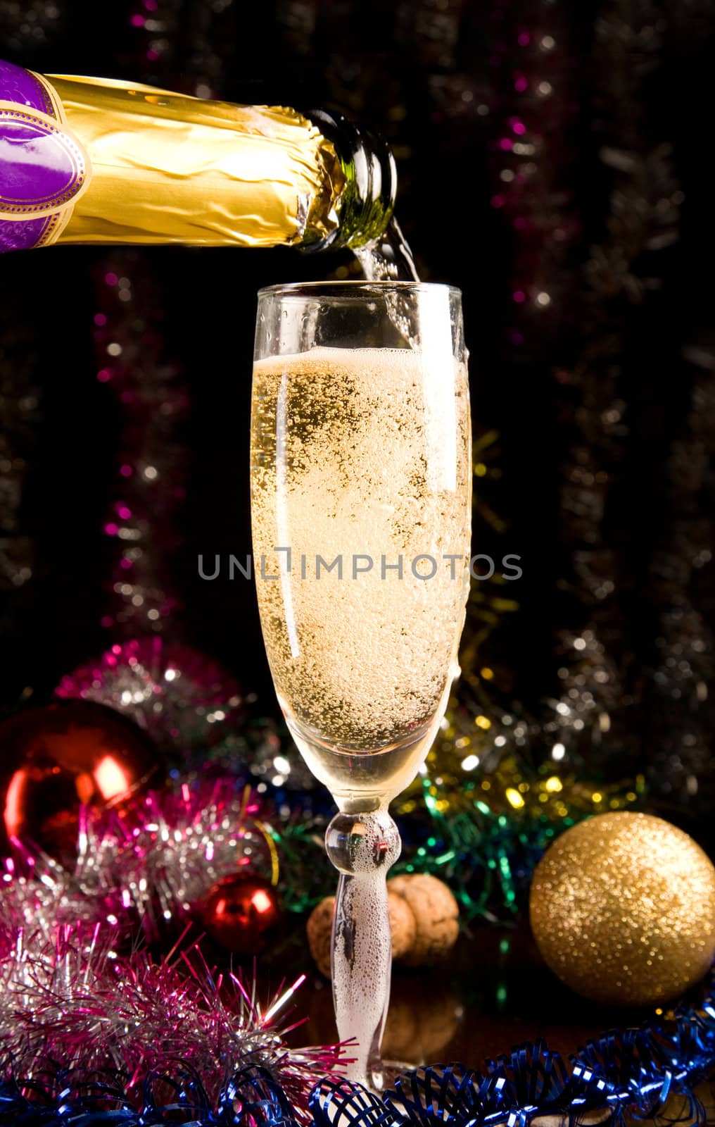 New Year card with champagne glass