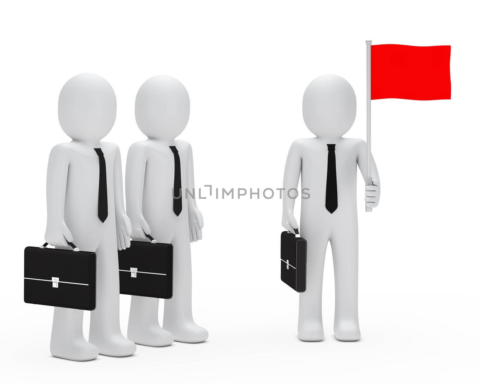 business man with team hold red flags