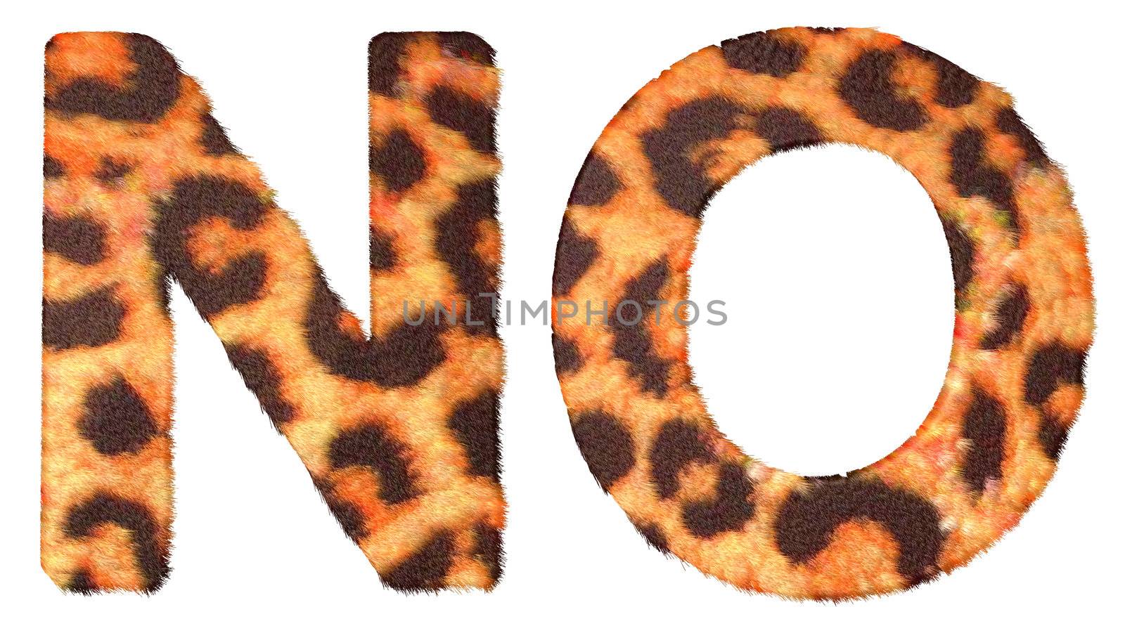 Leopard fur N and O letters isolated over white background
