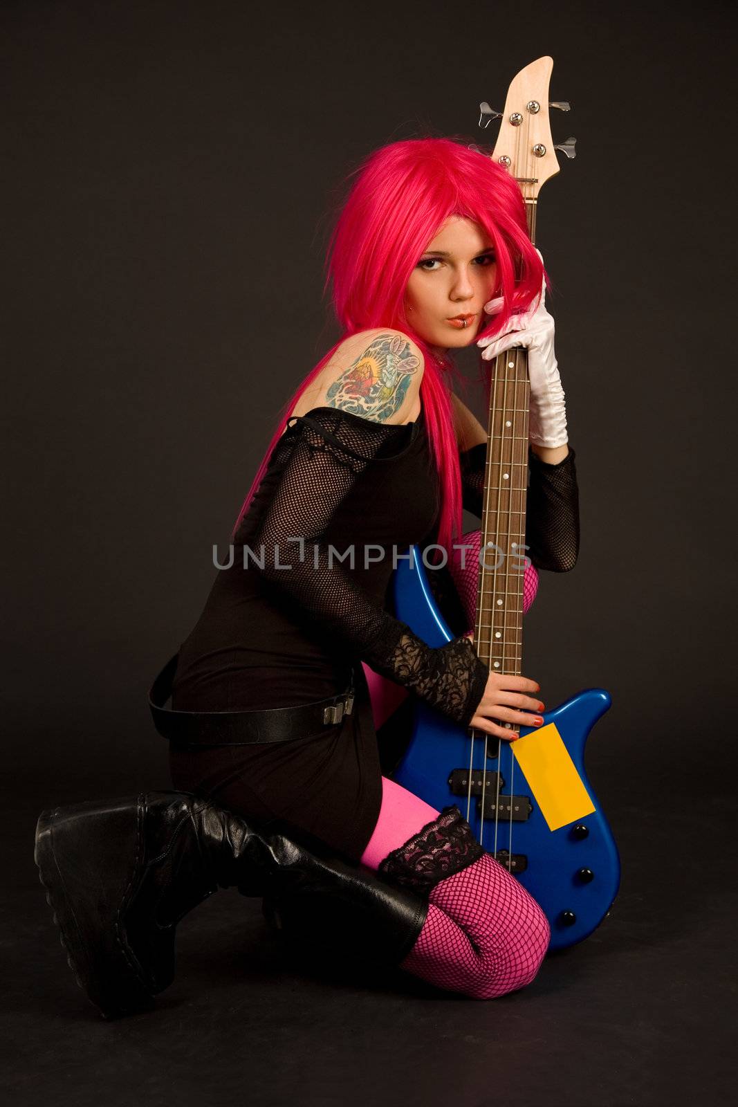 Romantic girl with bass guitar  by Elisanth