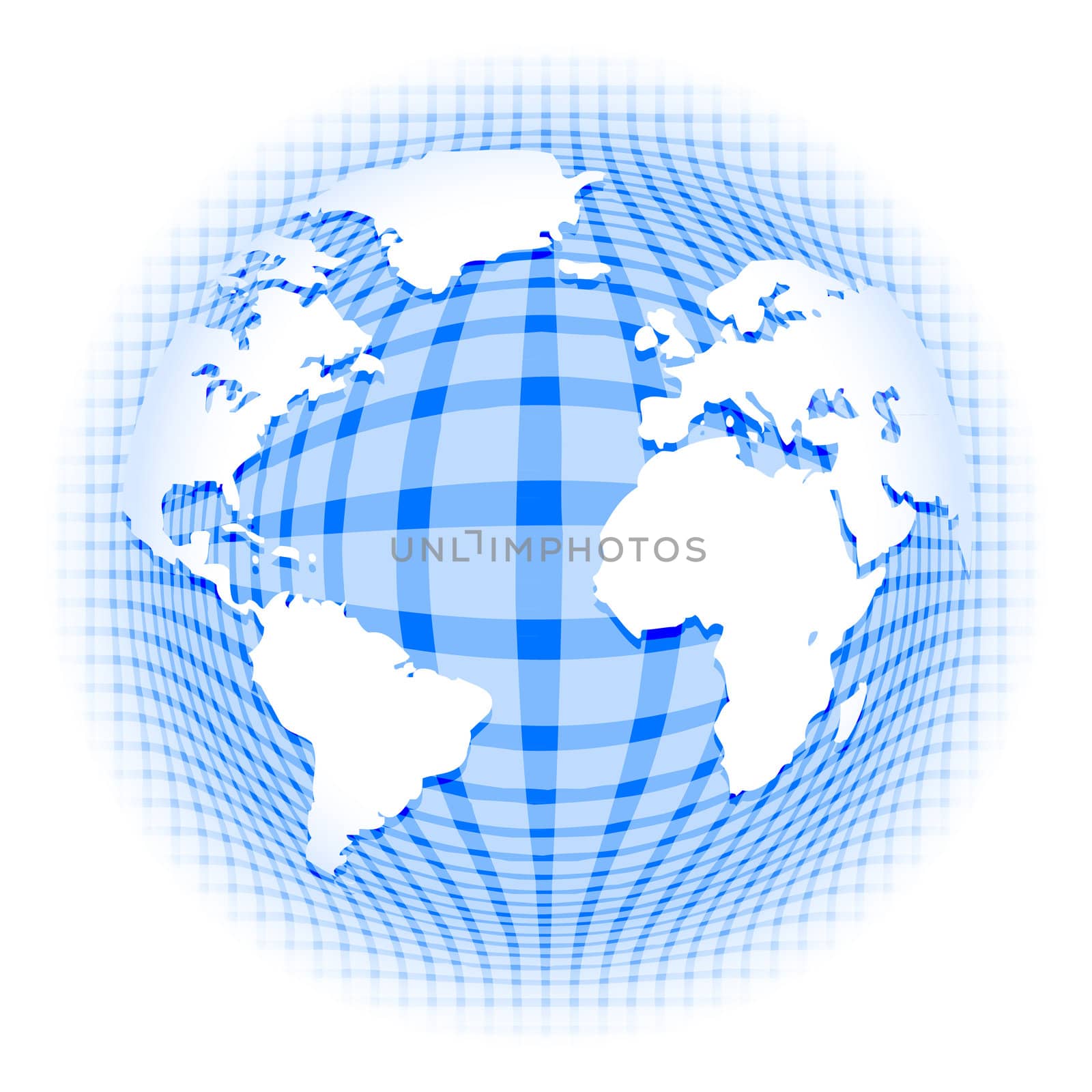 Abstract vector background depicting earth continents on checkered blue pattern