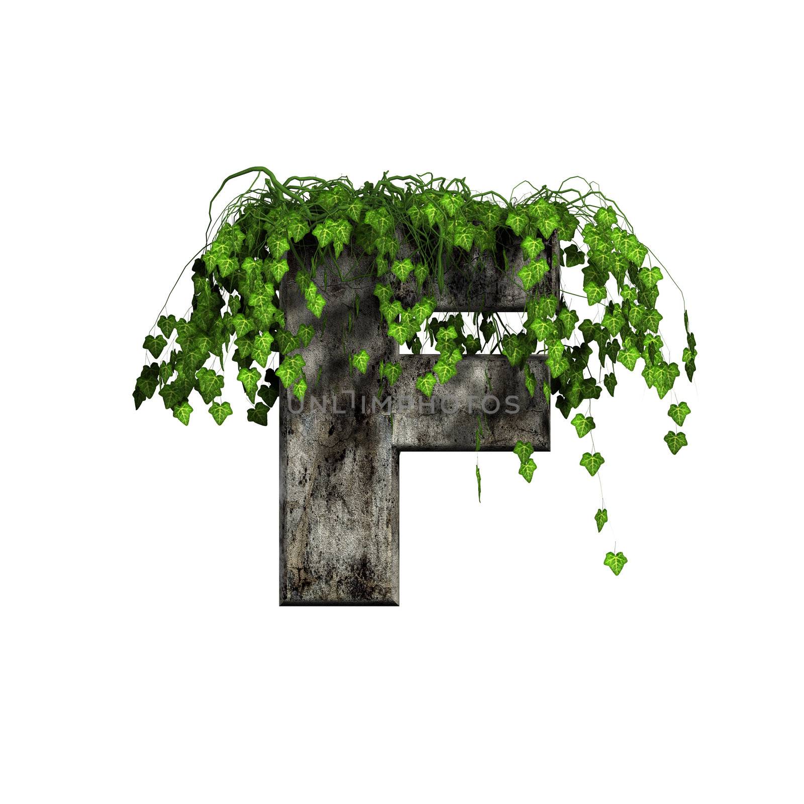 green ivy on 3d stone letter - f