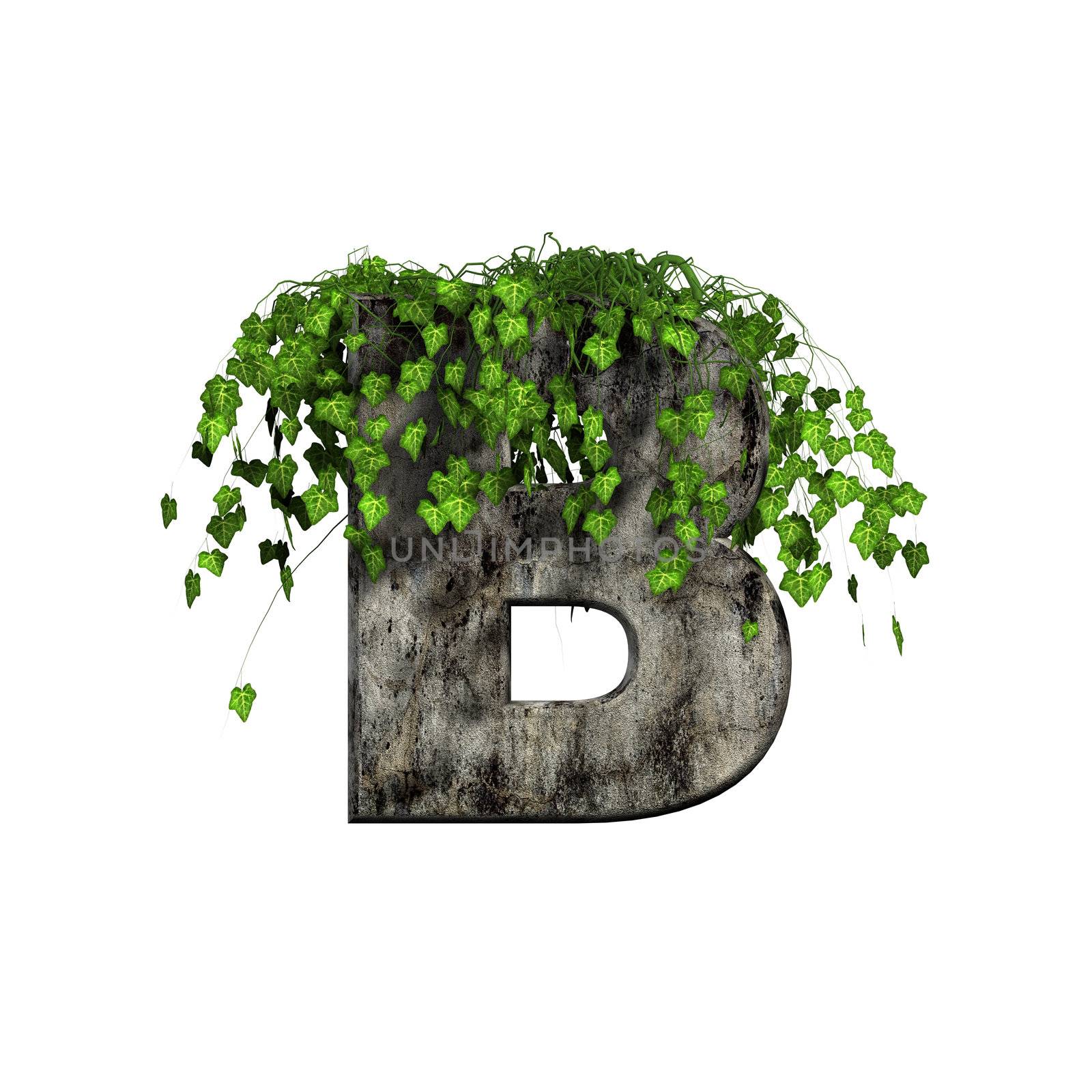 green ivy on 3d stone letter - b
