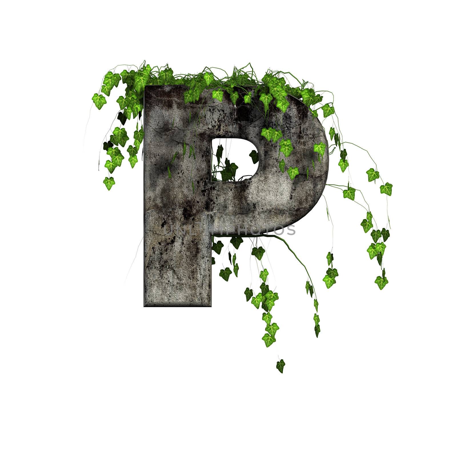 green ivy on 3d stone letter - p