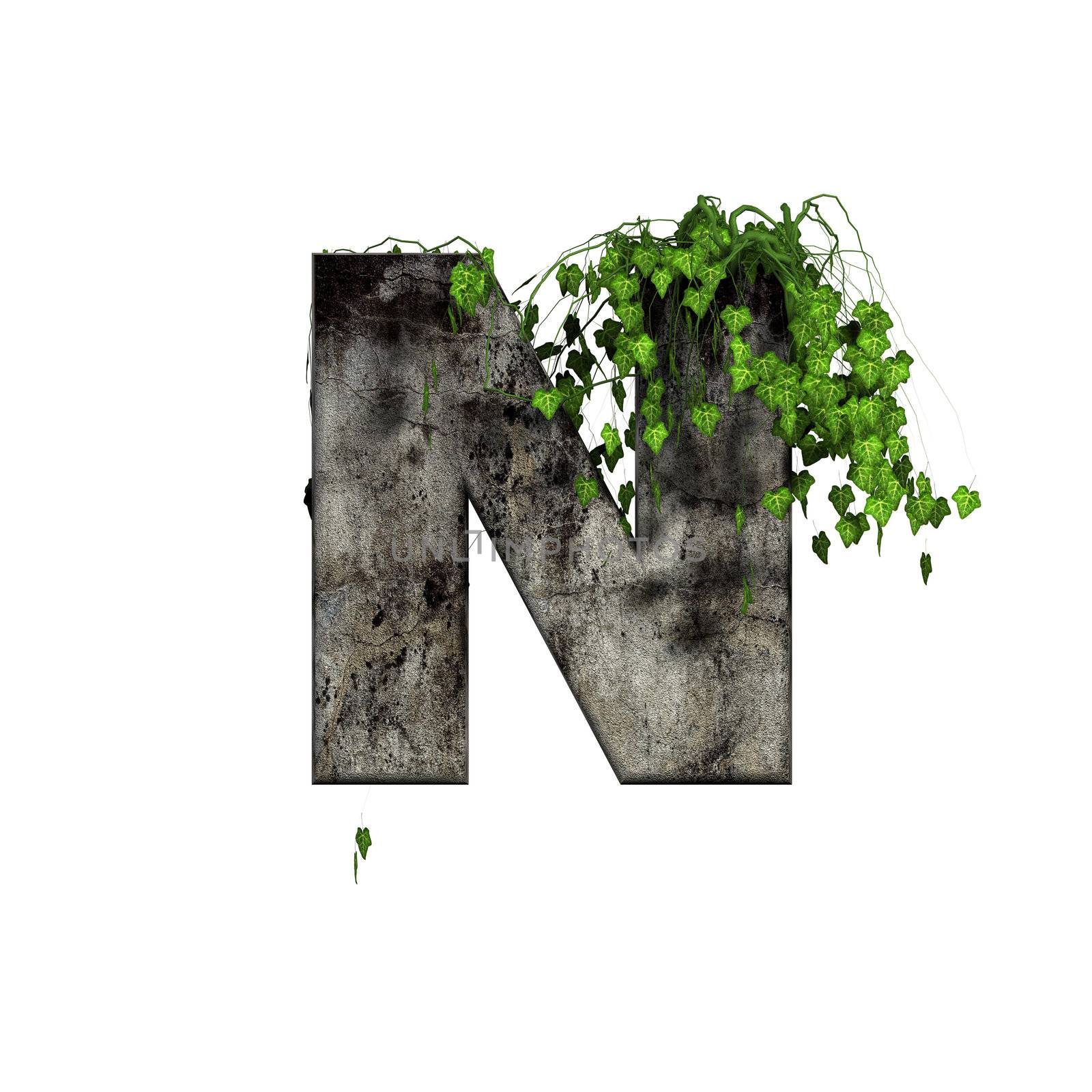 green ivy on 3d stone letter - n