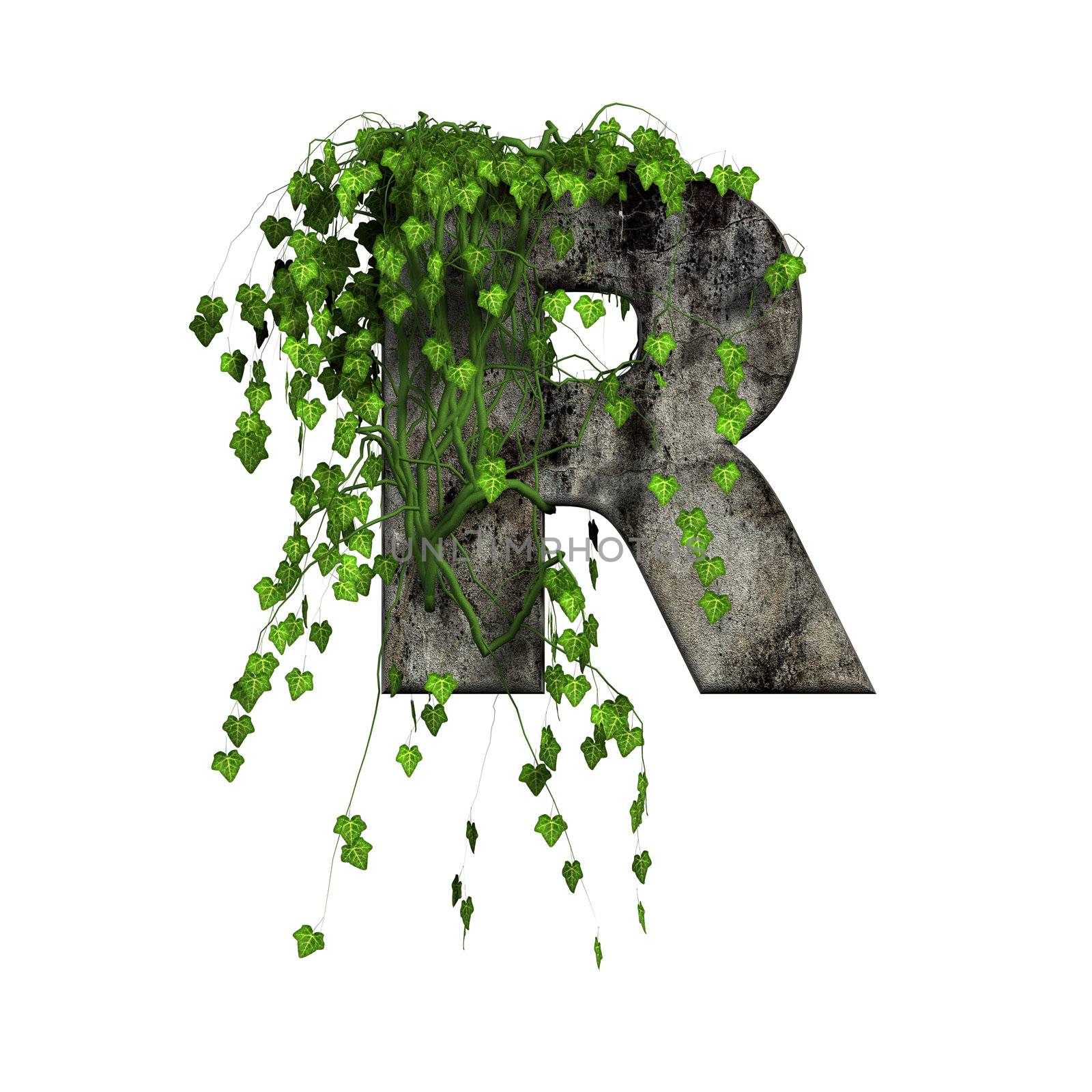 green ivy on 3d stone letter - r by chrisroll