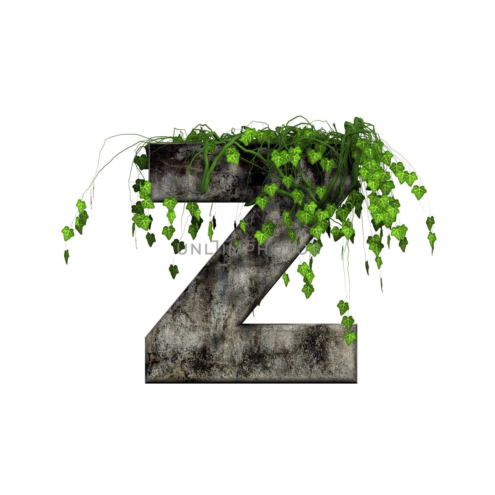 green ivy on 3d stone letter - z