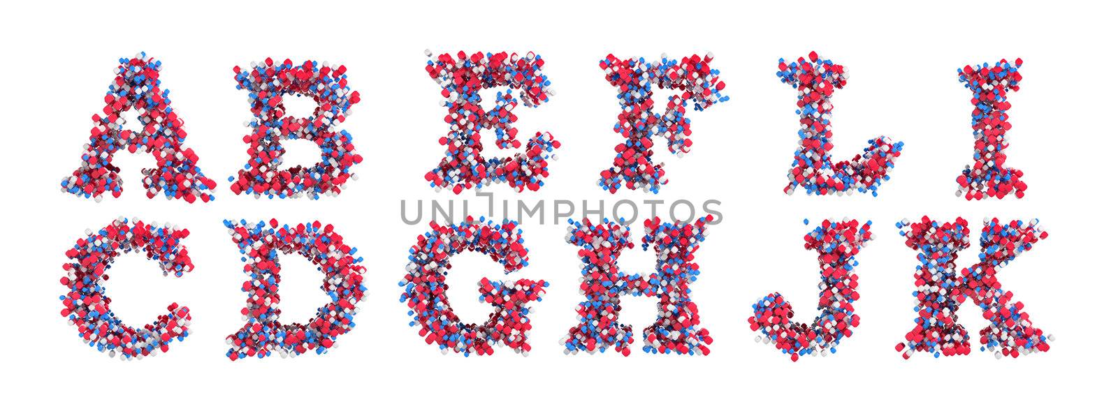 Abstract 3D font A-L letters isolated over white