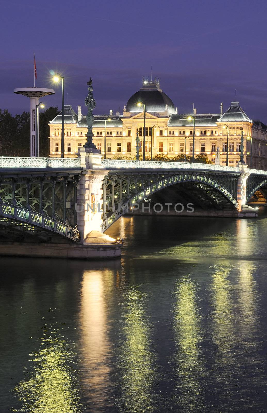 Bridge and University of Lyon by night