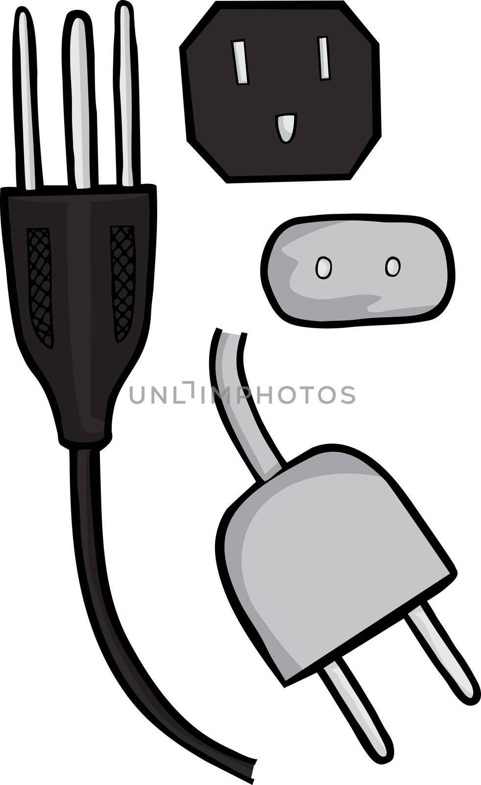 American and European standard electric plugs in profile and front view