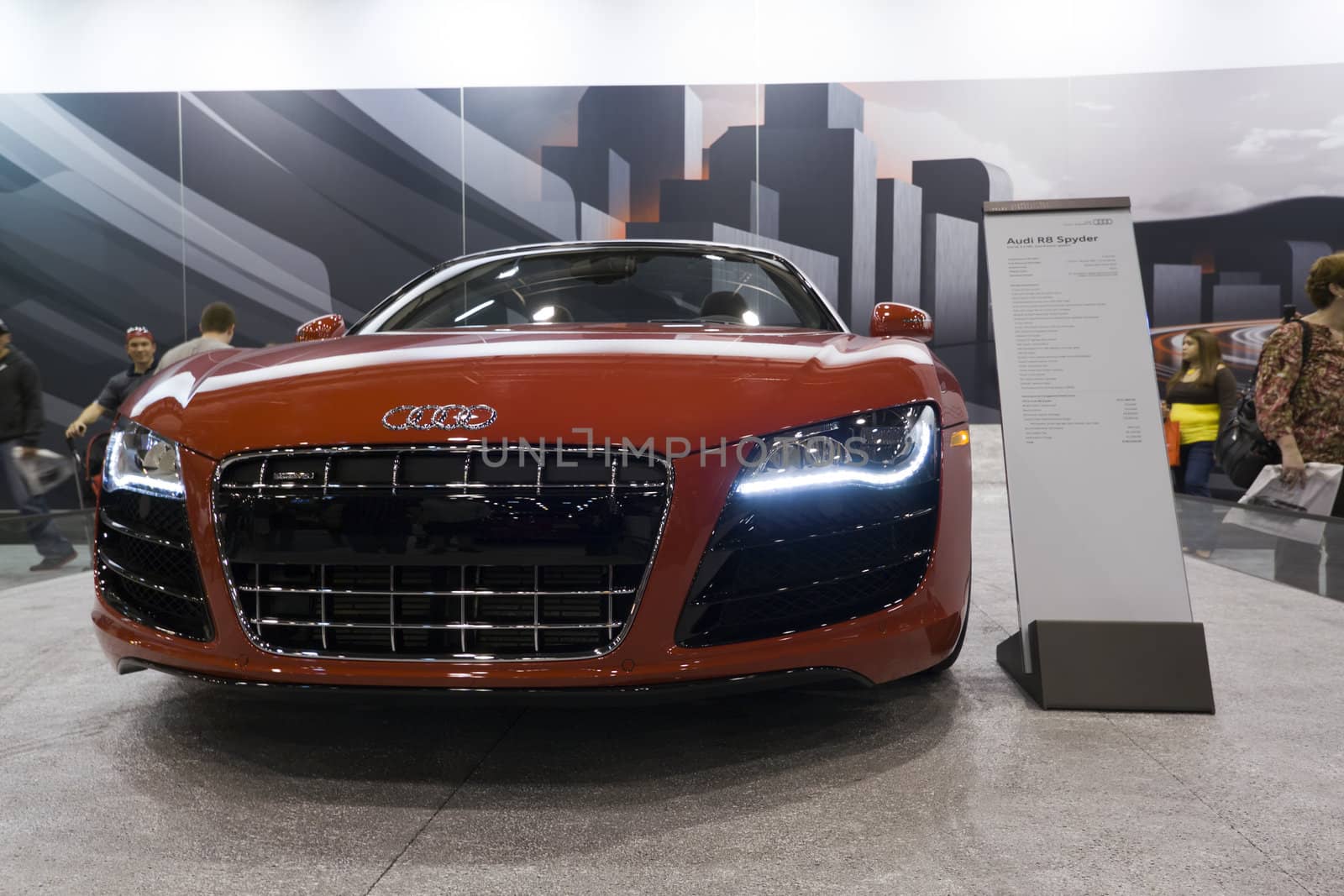 HOUSTON - JANUARY 2012: The 2012 Audi R8 Spyder sports car at the Houston International Auto Show on January 28, 2012 in Houston, Texas.