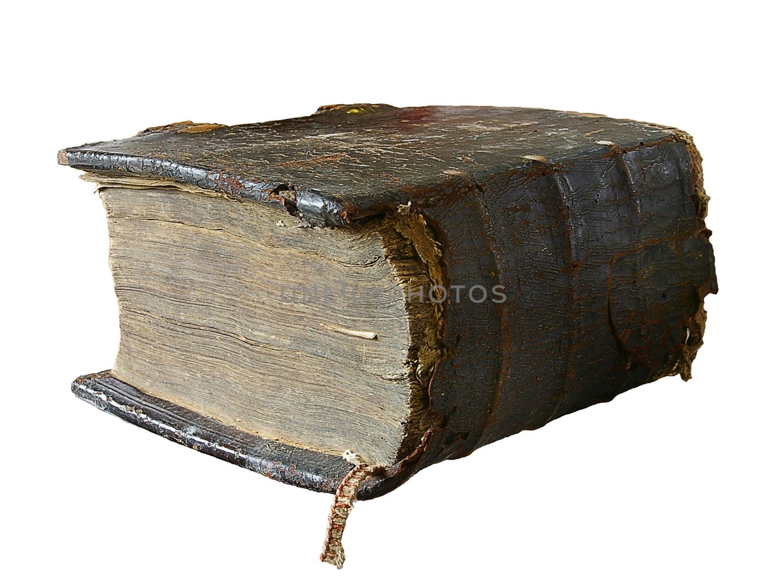 The ancient book in leather reliure on a light background