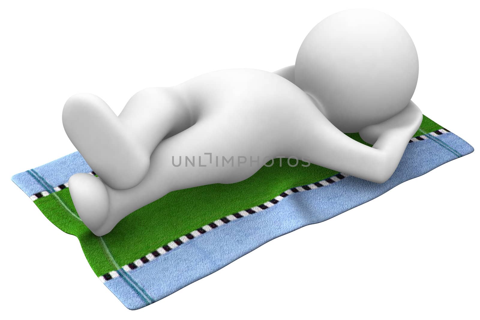 3d human relaxing under sun in a colorfull towel