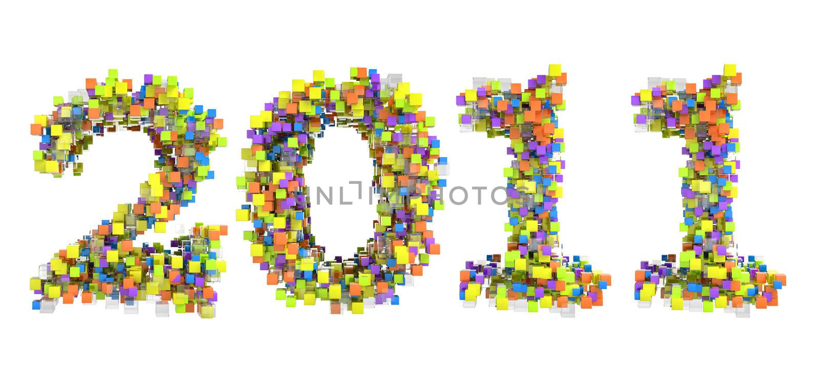 Abstract cubes font new year 2011 isolated over white
