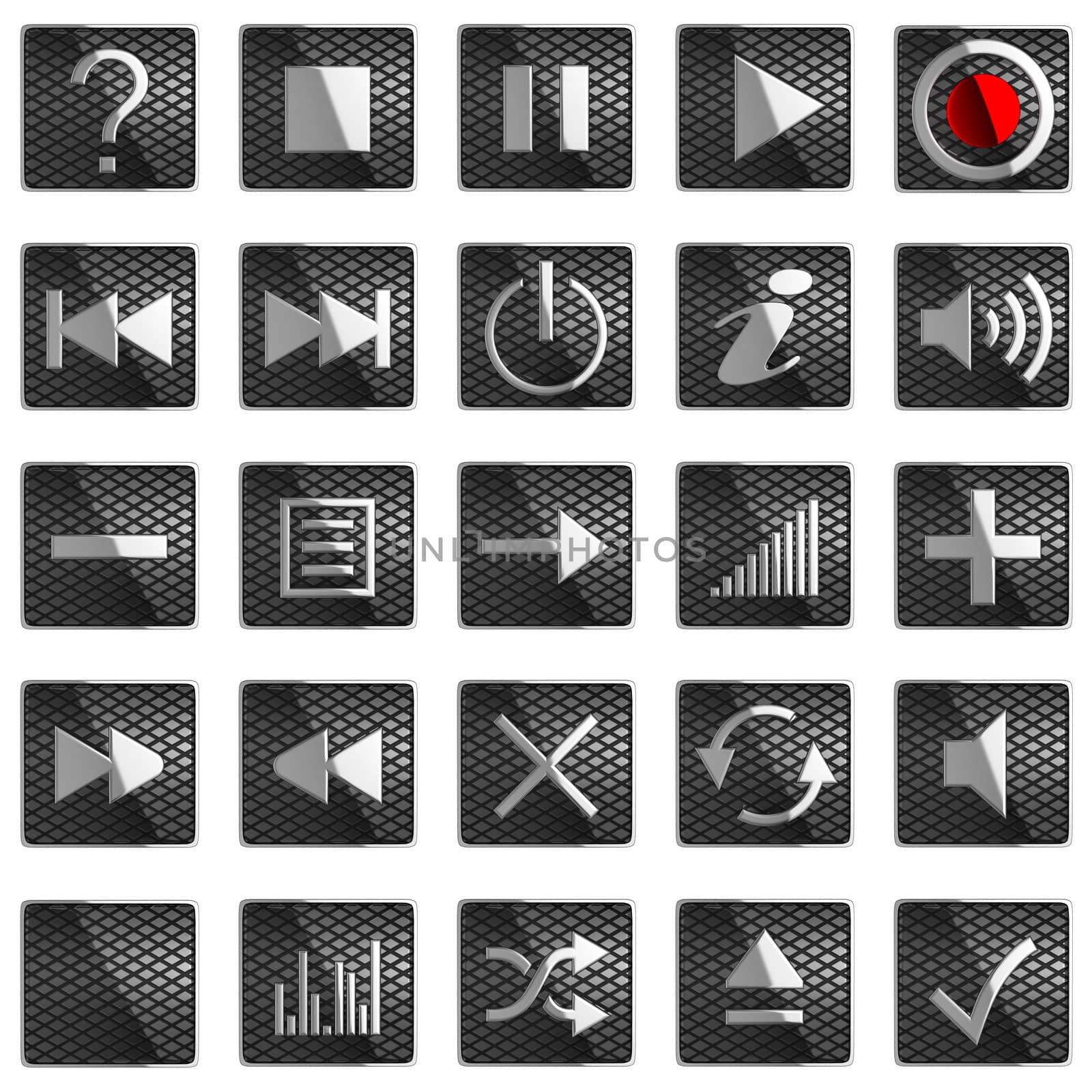 Square Control panel buttons isolated on black