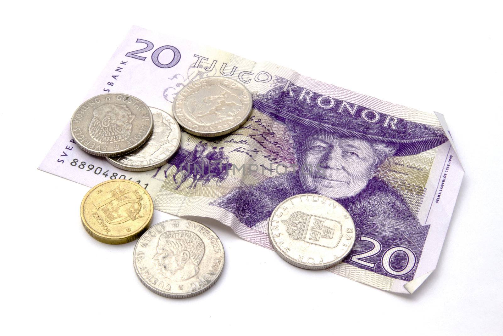 Swedish currency and coins closeup 