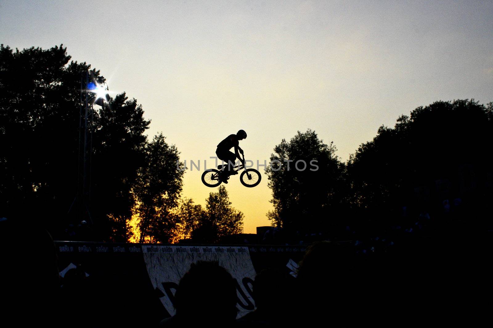 BMX Cyclist jumps through the air at the world championships in Cologne in 2008