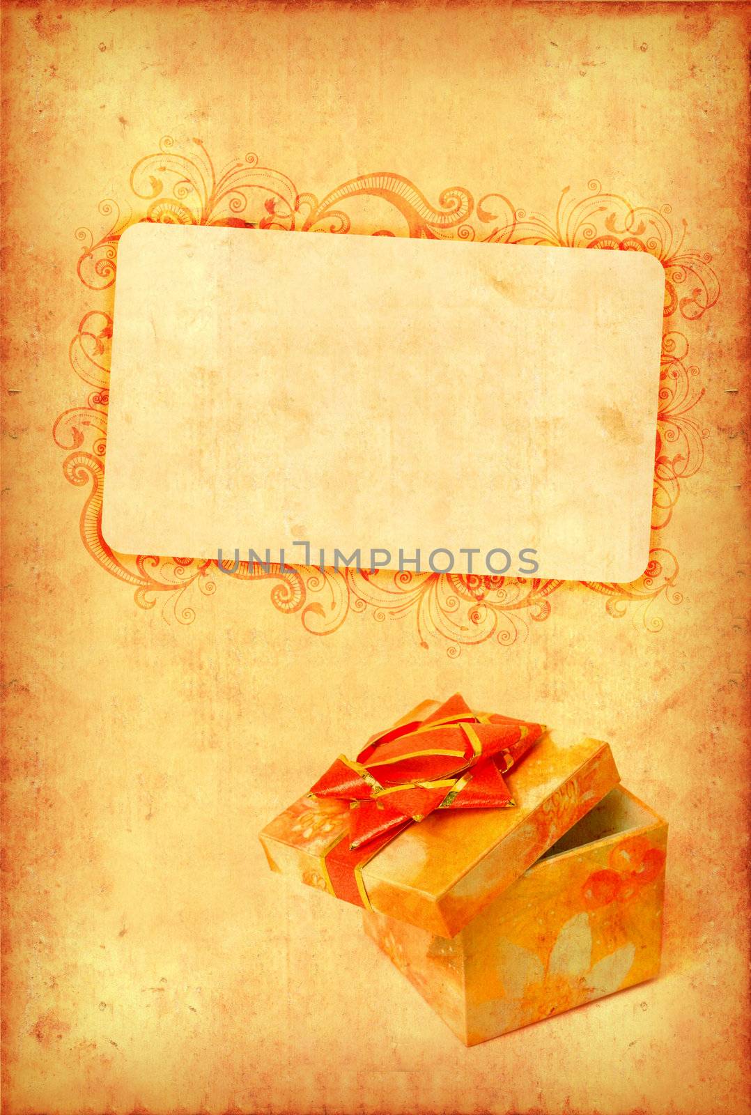 Vintage wallpaper with gift box by Elisanth