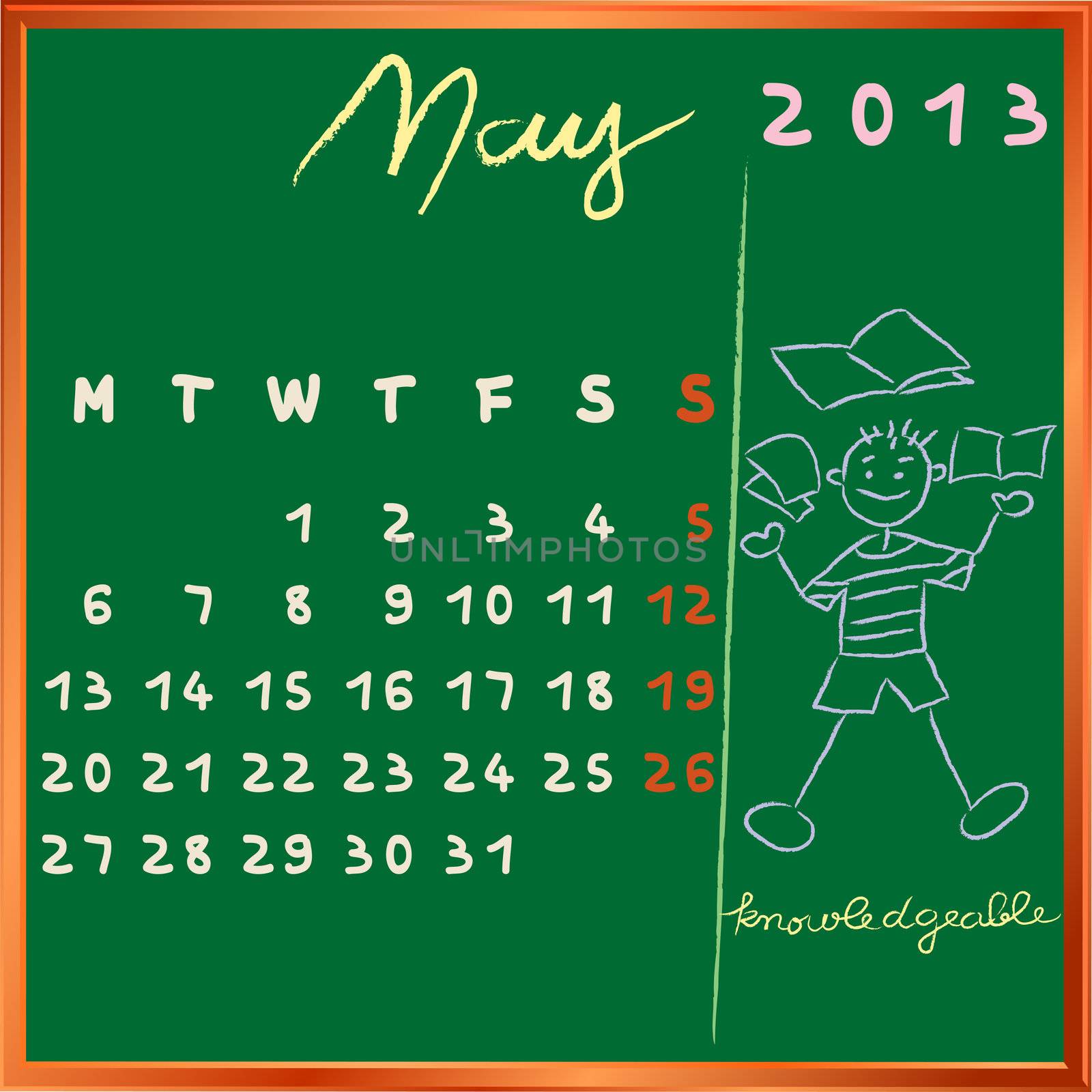 2013 calendar on a chalkboard, may design with the knowledgeable student profile for international schools