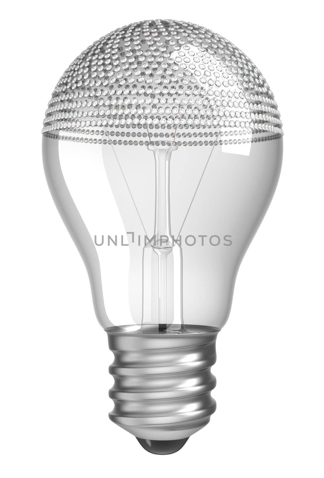 Lightbulb incrusted with diamonds side view over white background