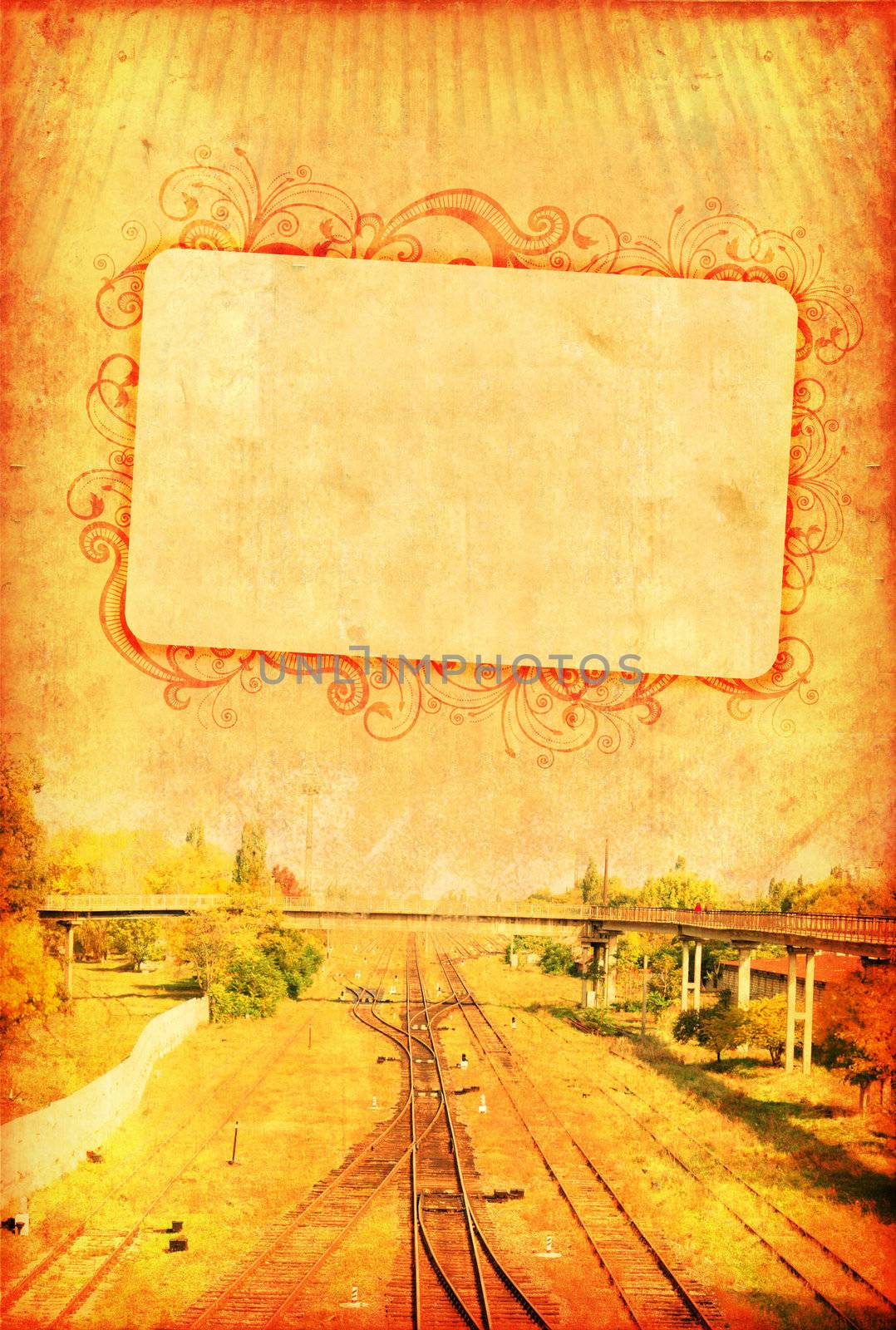 Vintage wallpaper with railway   by Elisanth