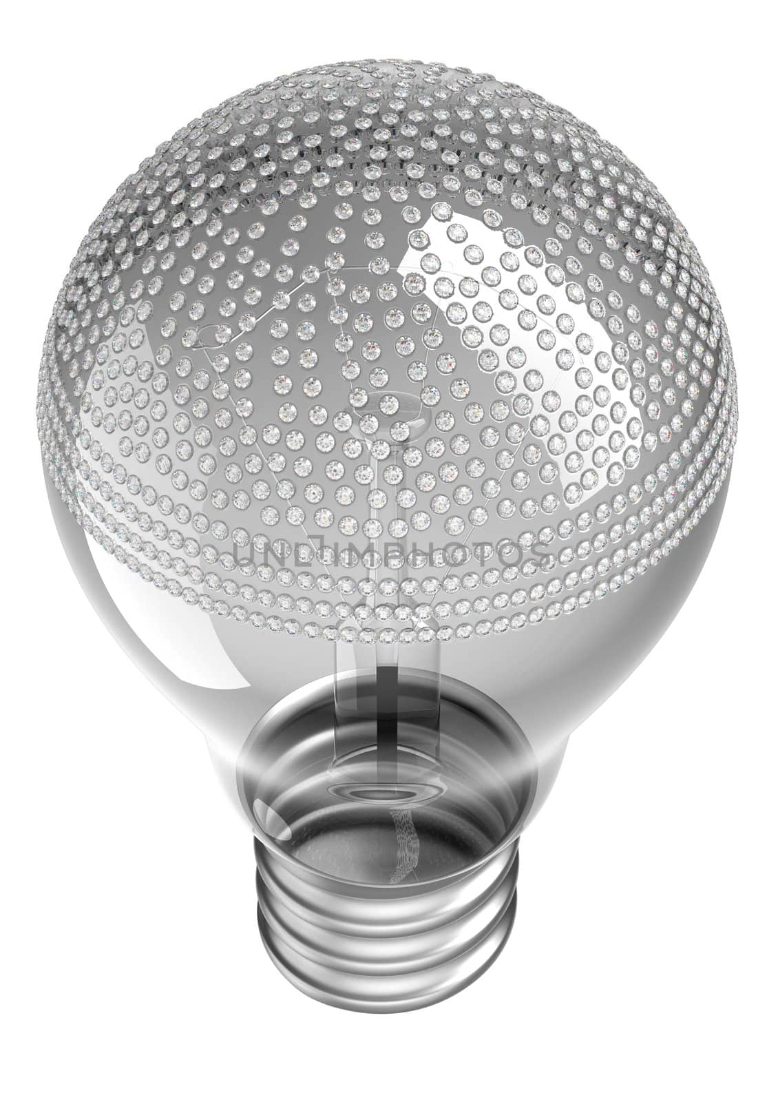 Lightbulb incrusted with diamonds over white background