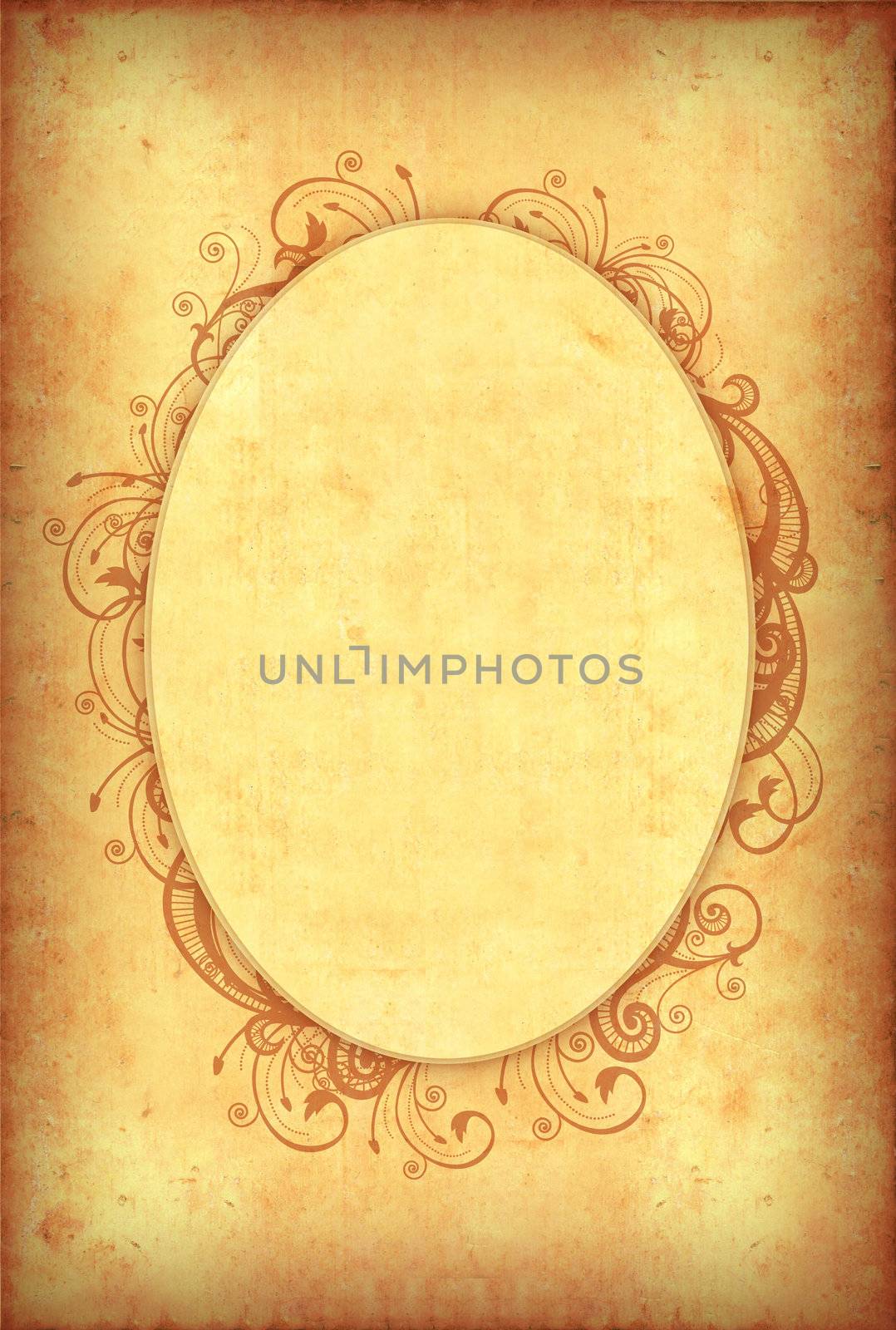 Vintage grungy wallpaper with floral oval frame 