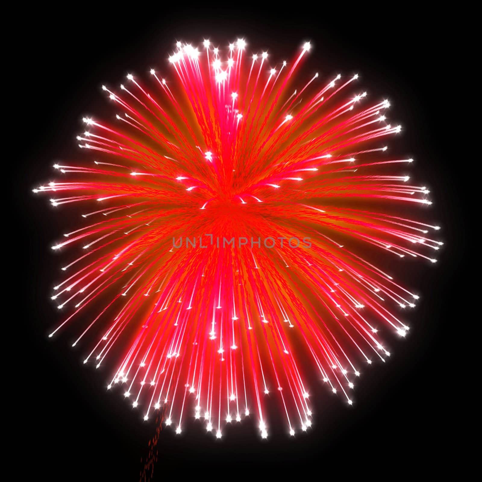 Red festive fireworks at night over black background