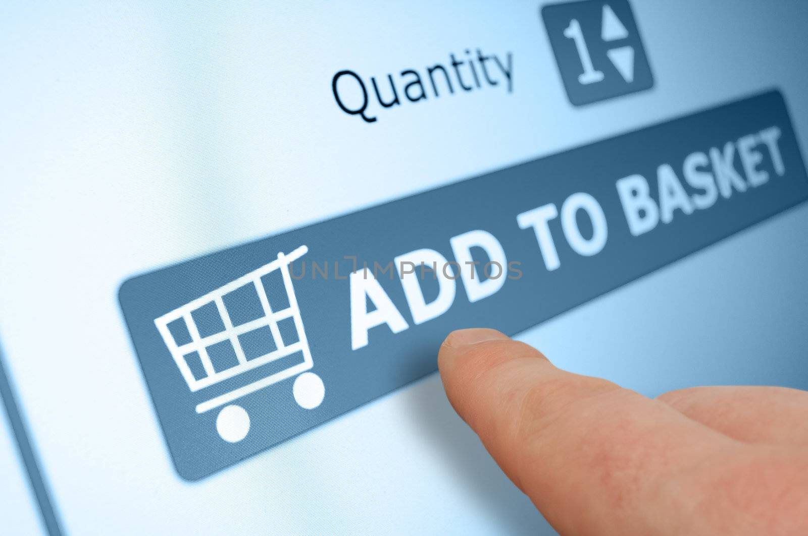 Online Shopping - Finger Pushing Add To Basket Button On Touchscreen