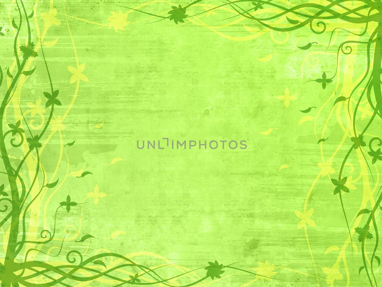 Green frame with floral patterns and splashes