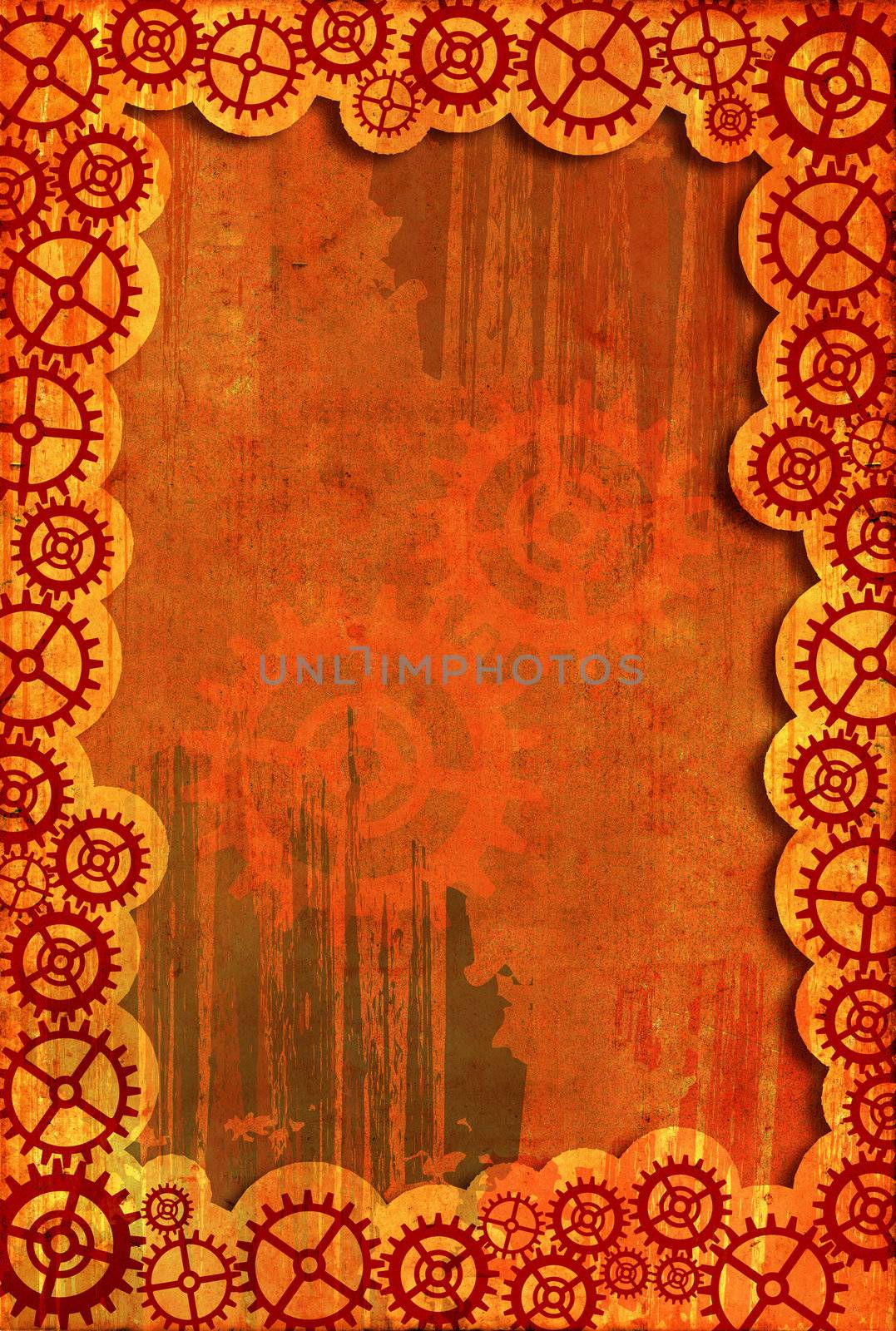 Industrial frame with gears and rusty textures