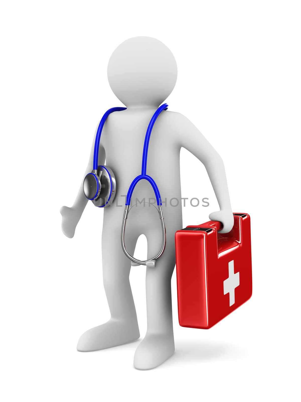 doctor with stethoscope on white background. Isolated 3D image